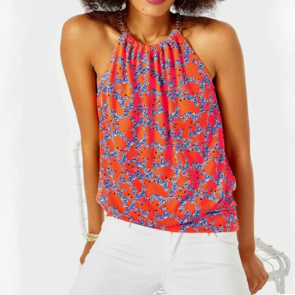 Lilly Pulitzer Orange and Blue Halter Top - Picture 12 of 12